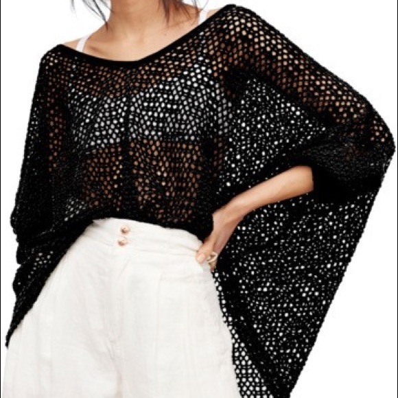 Free People Tops - NWOT Free People Black Napa Crocheted Sweater